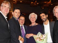 L-R Brett Kelly, Julian Langdon, Harold Mitchell AC, Joy Selby Smith, Elias Constantopedos and Markus Stenz, following announcement of the Joy Selby Smith Orchestral Leadership Chair at our Act III Closing Party on 22 August