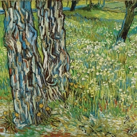 Tree trunks in the grass late April 1890 Saint-Rémy, oil on canvas, Vincent van Gogh